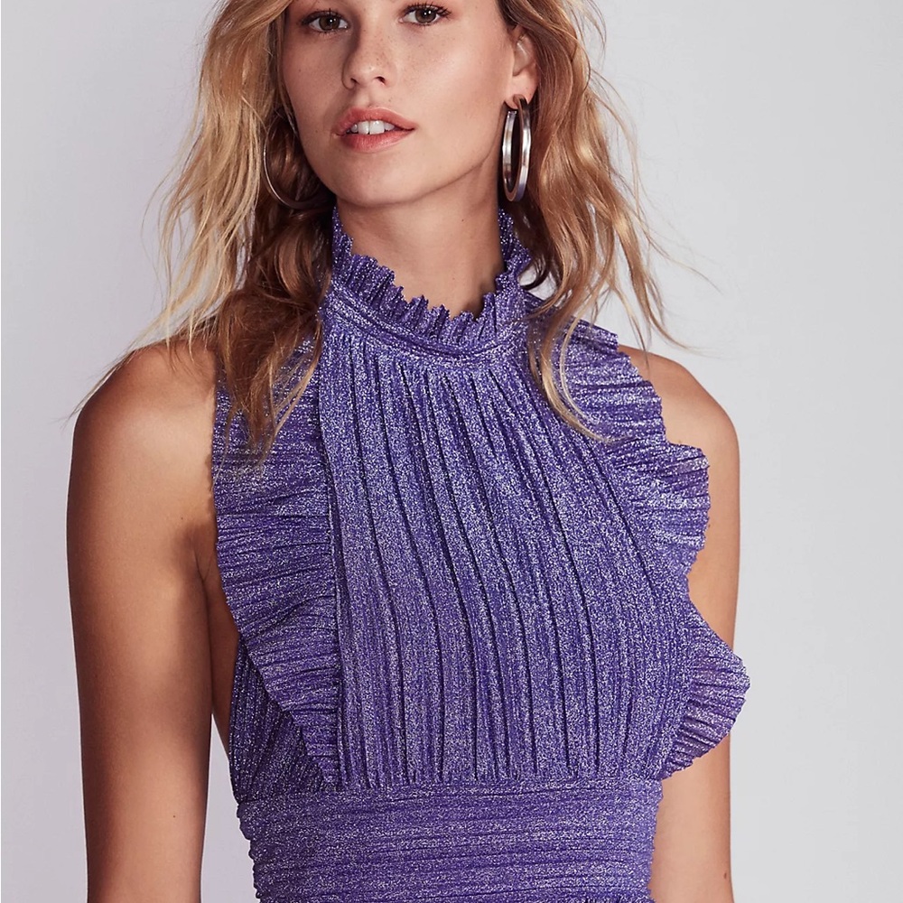 Free People UK Shimmering Purpleโ Ruched Ruffled Halter Dress 12